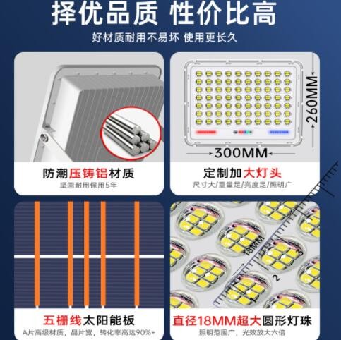君慕太阳能灯投光灯户外照明庭院灯led太阳能路灯过道灯厂家批发图1
