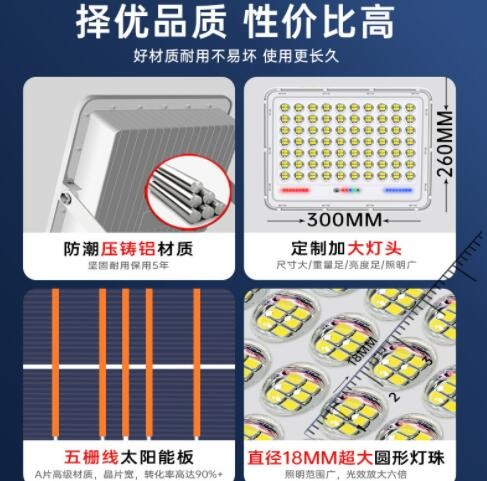 君慕太阳能灯投光灯户外照明庭院灯led太阳能路灯过道灯厂家批发图3