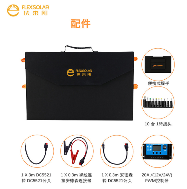伏来阳120W高效单晶硅防水便携布缝折叠式太阳能光伏发电板图3